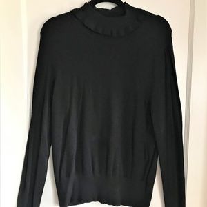 JOSEPH A Black T-Neck Sweater with Ruffles ~ XL